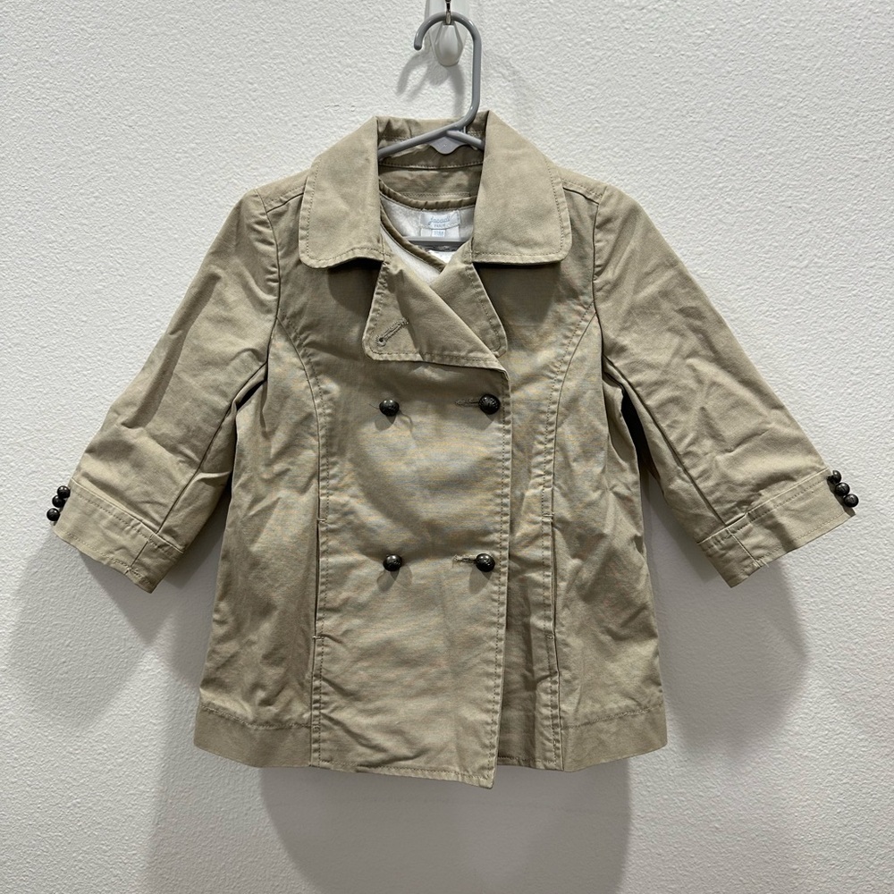 Jacadi Paris Tan Girls Trench Coat Fleece Liner Kids Double-Breasted Jacket